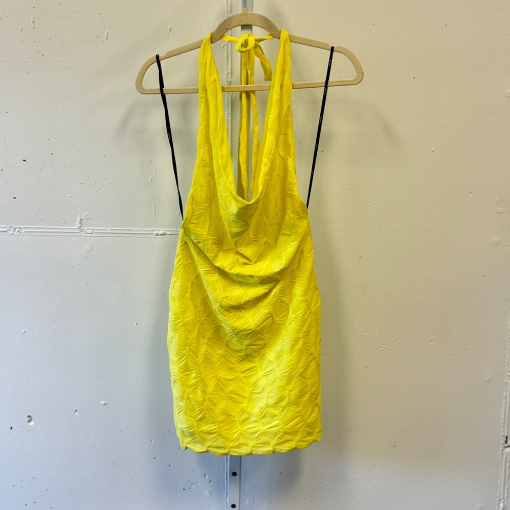 Forever 21 Yellow Textured Cowl Neck Halter Mini Dress Open Back‎ Medium